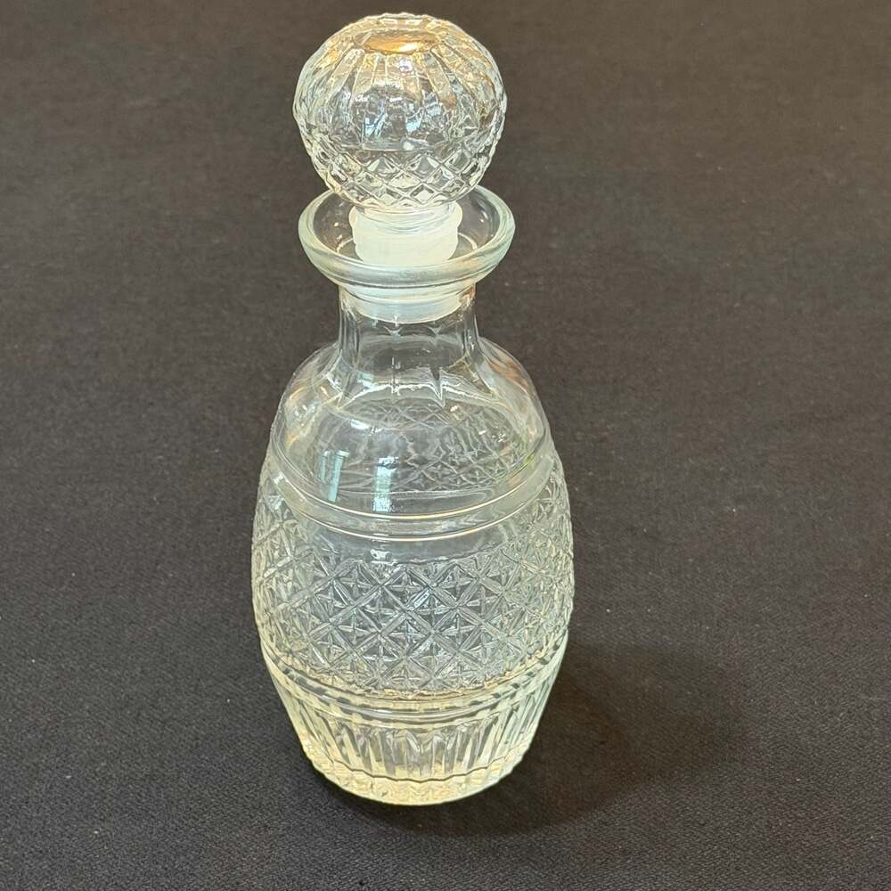 Vintage Cut Glass Decanter with Ball Stopper 9”